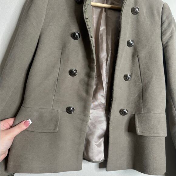 Zara Basic Collection Cropped Military Double-Breasted Jacket Olive Taupe Medium - Picture 4 of 9